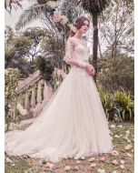 Illusion Bateau Neckline Princess Ball Gown with Lace 