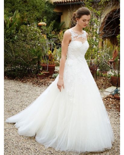 Bateau Neckline A-Line Wedding Dress with Lace