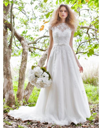 Bateau Neckline A-Line Wedding Gown in Tulle
