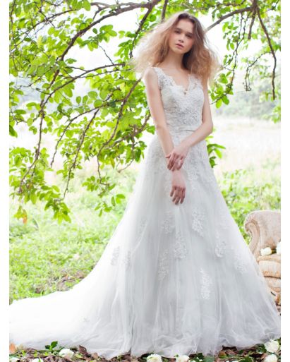 V-Neckline A-Line Wedding Dress in Lace