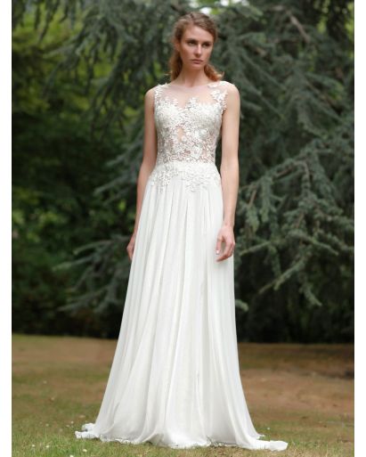 Illusion Neckline A-Line Wedding Gown