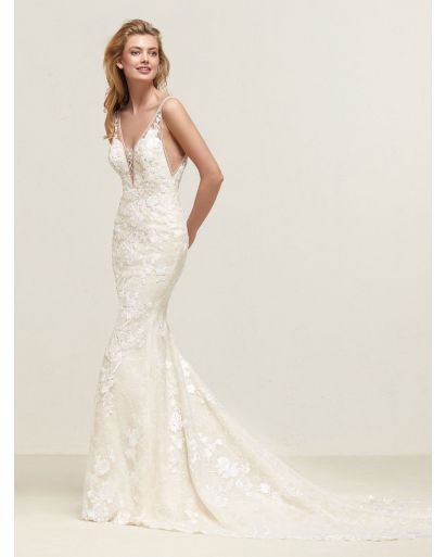 V-Neckline Mermaid Wedding Gown with Low Back