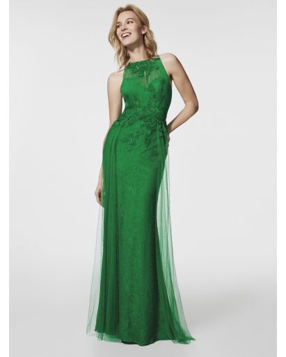 Halter Neckline Straight Evening Gown in Green