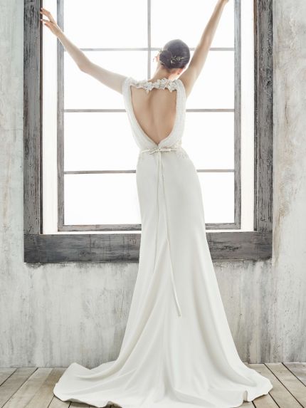 Sequined Crepe Wedding Dress with Keyhole Back