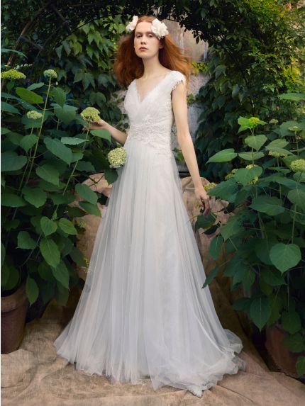 V-Neckline A-Line Wedding Dress in Tulle