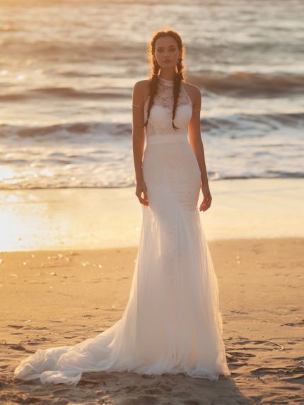 Embroidered Backless Mermaid Wedding Dress