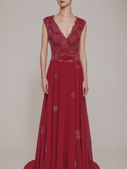 Elegant V-Neck A-Line Evening Gown in Chiffon
