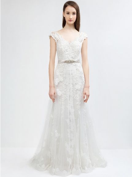 V-Neck A-Line Wedding Dress in Dreamy Layered Lace Skirt