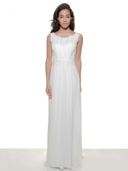 Bateau Neck Sheath Wedding Dress in Lace 