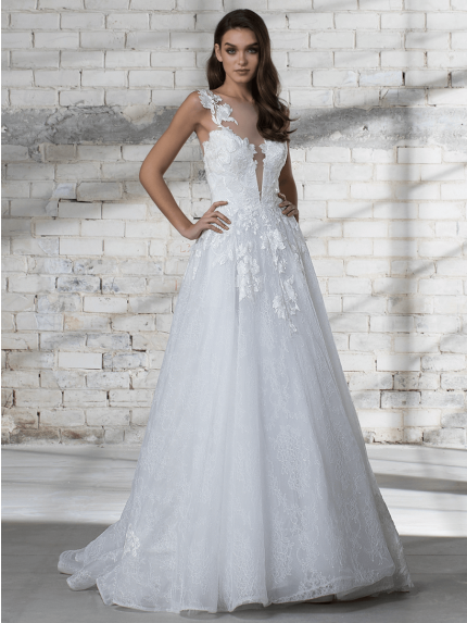 Illusion Bateau Neckline A-Line Wedding Dress