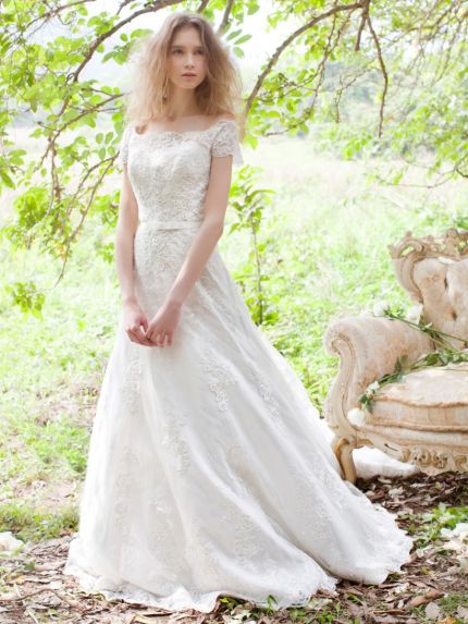 Bateau Neckline A-Line Wedding Dress in Lace