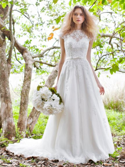 Bateau Neckline A-Line Wedding Gown in Tulle