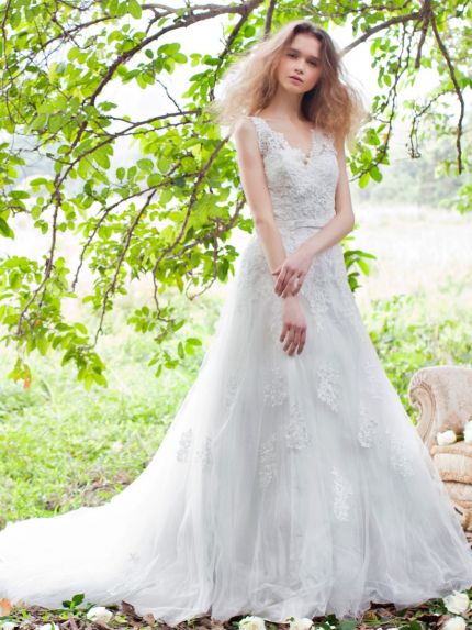 V-Neckline A-Line Wedding Dress in Lace