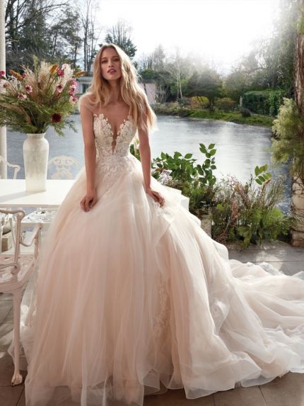 Embroidered Ruffle Ball Gown