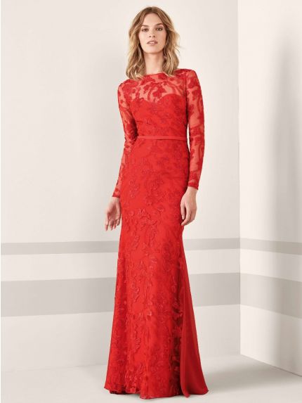 Embroidered Evening Dress With Low Back