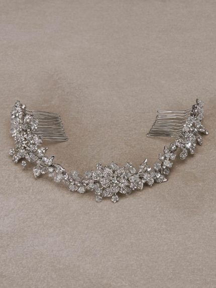 Silver Double Hair Comb with Rhinestones