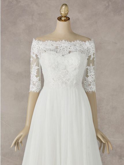 Off-the-Shoulder Medium Sleeves Lace Bridal Jacket