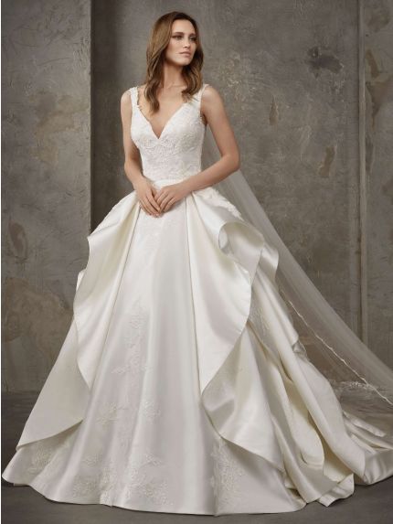 V-Neck Princess Wedding Dress in Satin