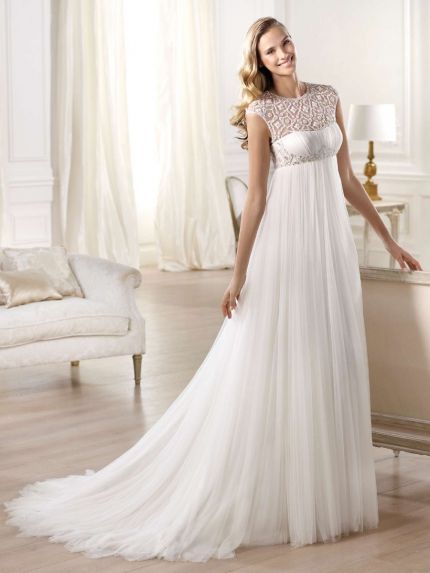 Empire Waist Tulle Wedding Dress with Embroidery