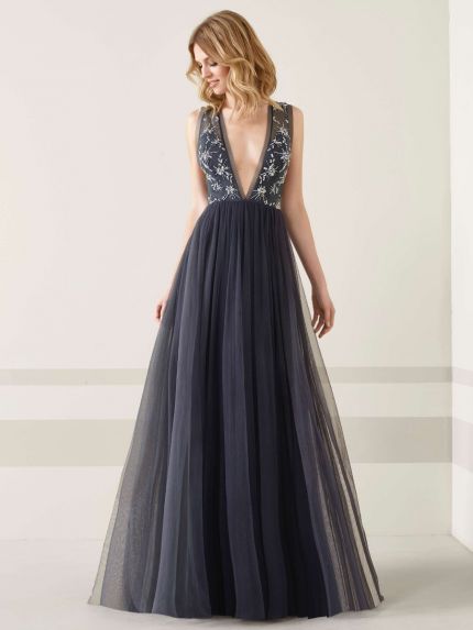 Beaded Tulle Gown With Sheer Back
