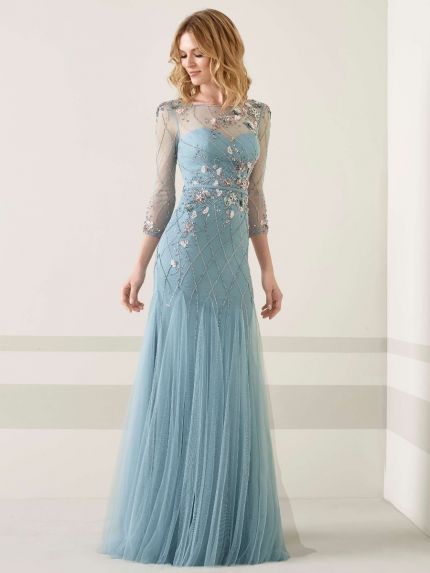 Beaded Flowers Tulle Gown