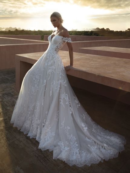 Embroidered Illusion Back Wedding Dress