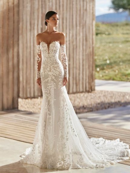 Embroidered Strapless Wedding Dress