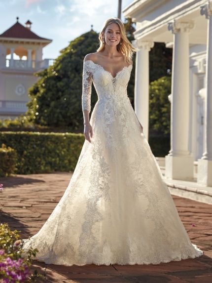 Beaded Illusion Sleeve Wedding Dress