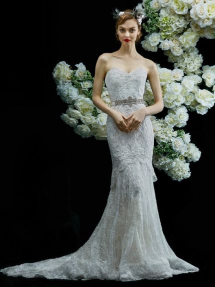 Sleeveless Neckline Mermaid Wedding Dress with Bead Work