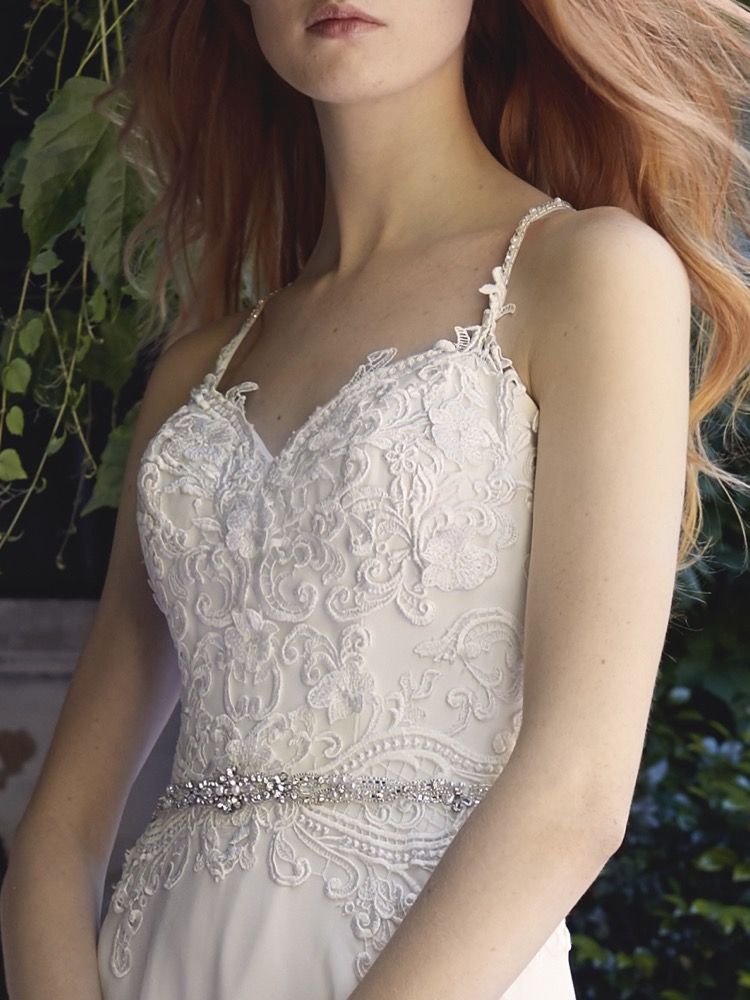 sachin and babi light blue dress Plunging Neckline Spaghetti Straps Chiffon Bridal Dress With Slit