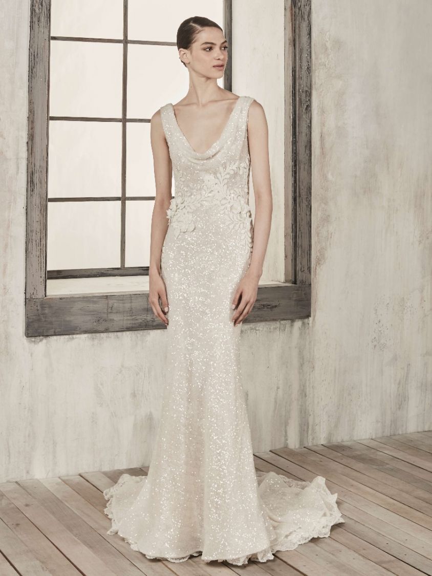 Annasul Y Gracia Cowl Neck Mermaid Wedding Dress In Sequin
