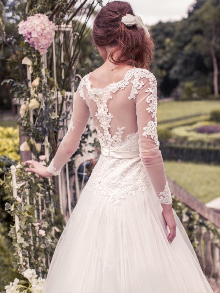 open lace back dress Mona : A pleated taffeta wedding dress with removable puff sleeves  Aesling