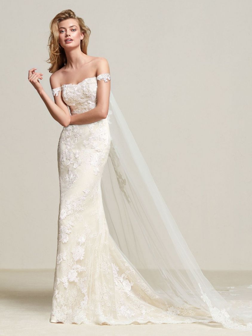 Off shoulder outlet cape wedding dress