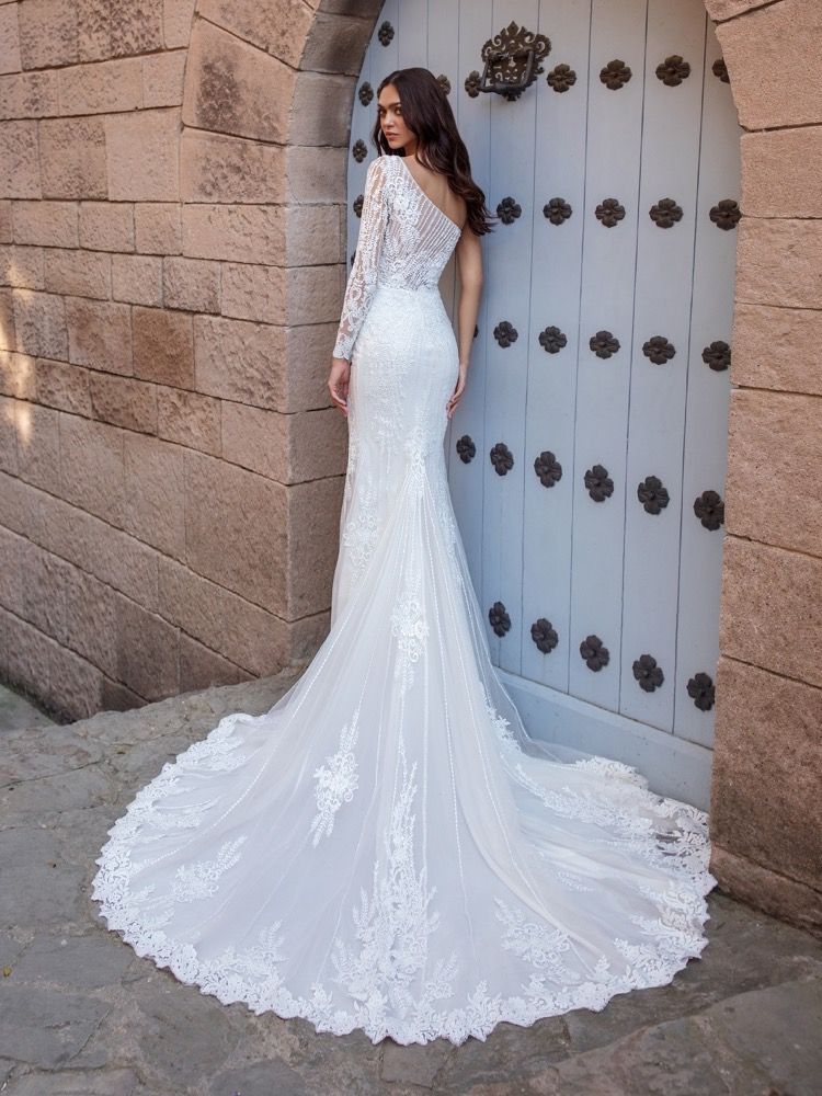Pronovias | Titan Sensual One-Shoulder Wedding Dress with Slit KL |  Designer Bridal Room