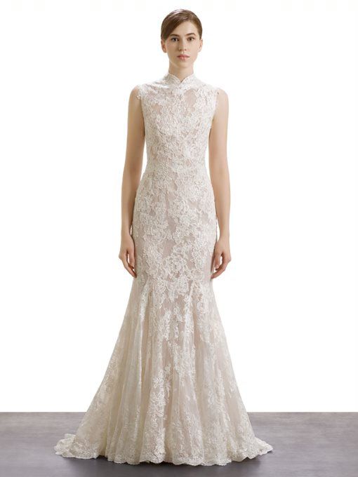 Chinese collar wedding gown best sale