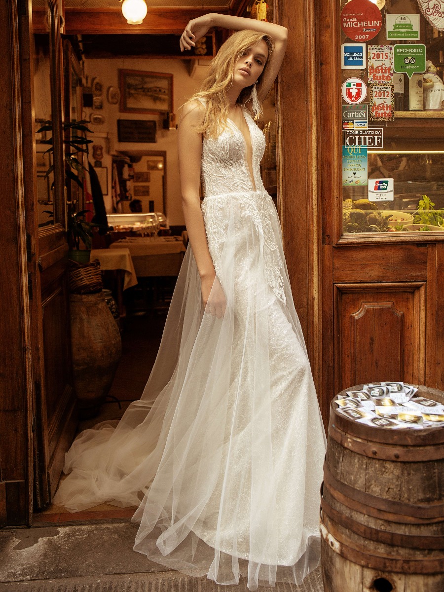 Mistrelli | River | Sensual V-Neckline Sheath Wedding Dress - Designer ...