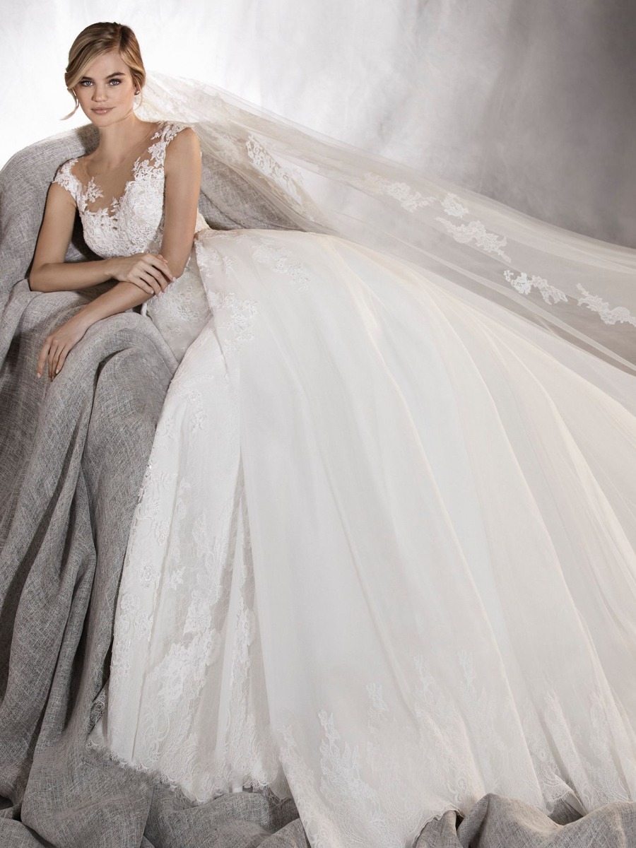 Pronovias | ADELA | Illusion Neckline Princess Ball Gown with Lace ...