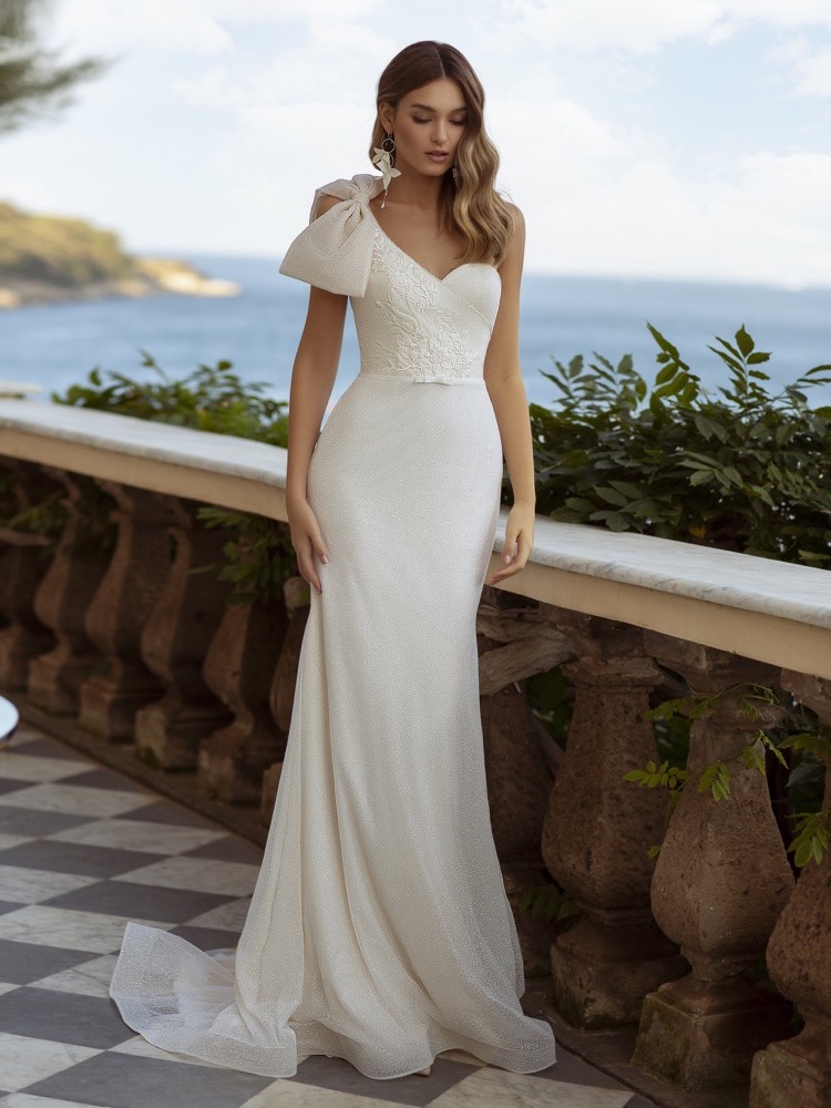 Tina Valerdi Letizia One Shoulder Sparkly Wedding Dress KL | Designer ...
